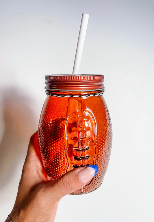 Football glass mason jar